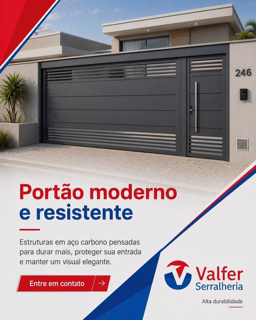 Publicação do perfil oficial da Valfer com referência de portão em aço carbono